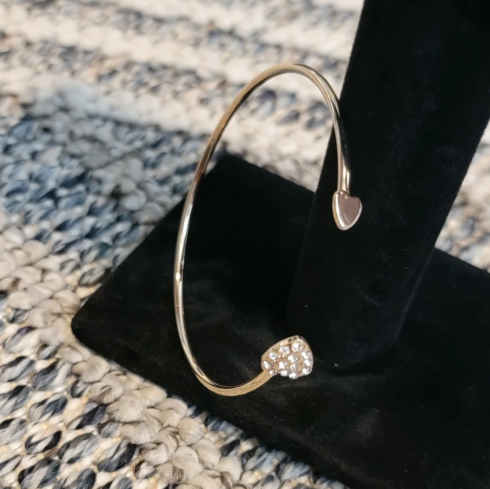 Goldtone Open Bling Heart Bangle Bracelet - Picture 4 of 7